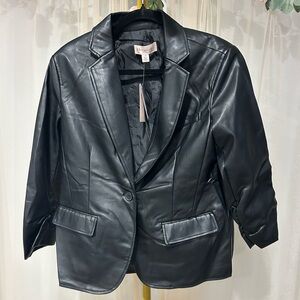 Philosophy Jet Black Faux Leather Blazer